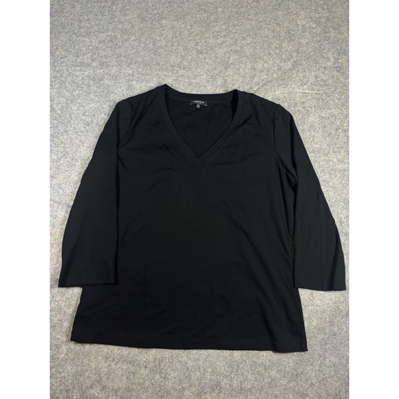 LAFAYETTE 148 Women's XL Basic Shirt Top 3/4 Sleeve V Neck Black Minimalist - Picture 1 of 7